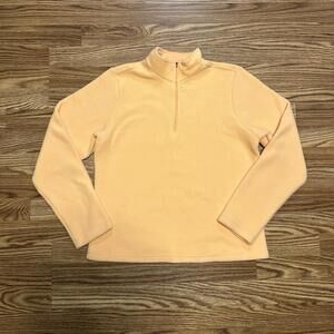 LL Bean Women’s Fleece Sweatshirt Pullover 1/4 Zip Orange Peach Medium VTG
